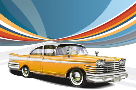 Ilustración de Vector realista clásico coche vintage de lujo sobre fondo colorido - Imagen libre de derechos