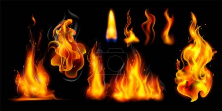  Different realistic fire flame vector set