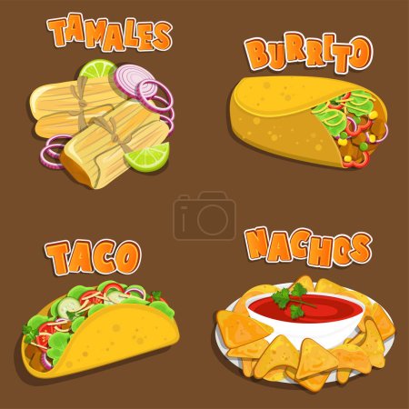 Téléchargez les illustrations : Vecteur de restauration rapide mexicain et nom de la nourriture - en licence libre de droit