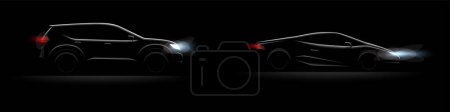 Ilustración de Vista lateral realista del coche en la oscuridad - Imagen libre de derechos