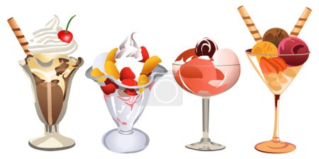 Illustration for Marron, chocolate and fruit parfait illustration set - Royalty Free Image