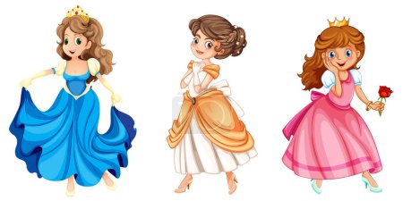 Ilustración de Vector ilustración de una princesa en diferentes vestidos hermosos - Imagen libre de derechos