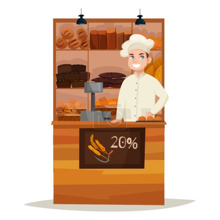 Illustration for Bakery cashier man standing - Royalty Free Image