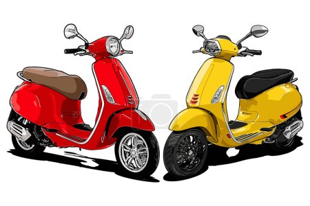 Illustration for Vector illustration, modern red and yellow automatic scooter - Royalty Free Image