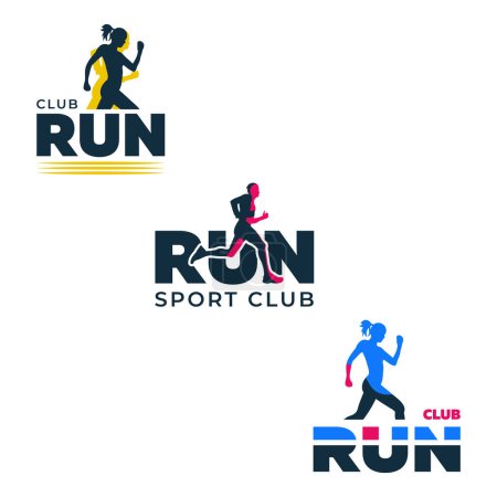 set of different retro running flat logos