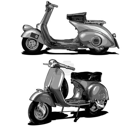 ilustración vectorial de un scooter de plata antiguo