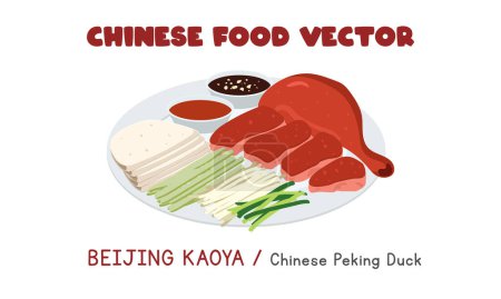 Illustration for Chinese Beijing Kaoya - Chinese Peking Duck flat vector design illustration, clipart cartoon style. Asian food. Chinese cuisine. Chinese food - Royalty Free Image