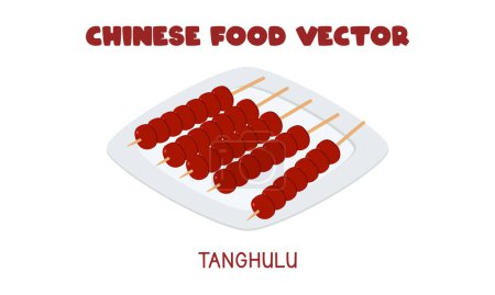 Illustration for Chinese Tanghulu Sugar-coated fruits flat vector design illustration, clipart cartoon. Asian food style. Chinese cuisine. Chinese food - Royalty Free Image