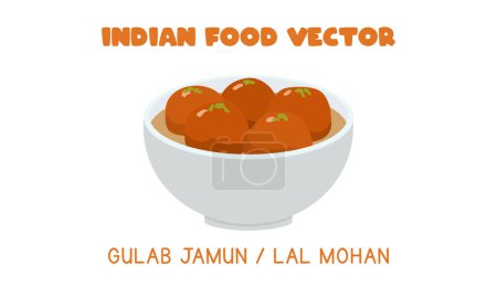 Illustration for Indian Gulab Jamul or Lal Mohan - Indian sweet dessert flat vector illustration isolated on white background. Gulab Jamun clipart cartoon. Asian food. Indian cuisine. Indian food - Royalty Free Image