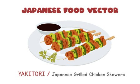Illustration for Japanese Yakitori - Japanese Grilled Chicken Skewers flat vector design illustration, clipart cartoon style. Asian food. Japanese cuisine. Japanese food - Royalty Free Image
