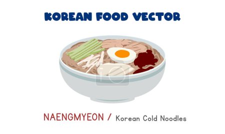 Illustration for Korean Naengmyeon - Korean Cold Noodles flat vector design illustration, clipart cartoon style. Asian food. Korean cuisine. Korean cold noodle soup vector - Royalty Free Image