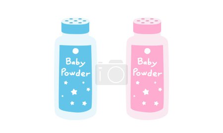 Ilustración de Clipart biberón bebé en polvo. Simple lindo azul y rosa botellas de talco bebé polvo ilustración vector plano. Botellas de plástico de productos de polvo para bebés estilo de dibujos animados - Imagen libre de derechos
