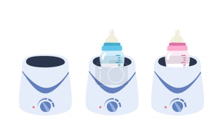 Baby bottle warmer clipart. Simple cute electric baby milk bottle warmer flat vector illustration isolated. Bottle warmer cartoon drawing style. Electric warmer empty and with feeding bottle vector
