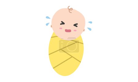 Illustration for Crying baby swaddle clipart. Simple cute cry baby swaddled in yellow blanket flat vector illustration. Infant baby swaddling cartoon style. Kids, baby shower, newborn and nursery decoration concept - Royalty Free Image