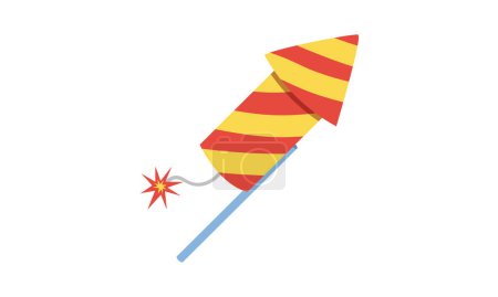 Chinesisches Neujahrsfeuerwerk. Einfache rote Feuerwerksrakete mit gelben Streifen flachen Vektor Design Illustration Cartoon Zeichnung Stil. Designelemente. Asiatisches Happy Lunar New Year Konzept