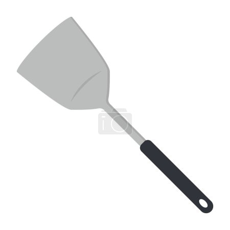 Illustration for Kitchen solid spatula clipart vector illustration. Spatula flat vector design. Cooking spatula icon isolated on white. Metal solid spatula with plastic handle cartoon clipart. Kitchen concept symbol - Royalty Free Image