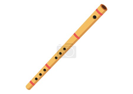 Bamboo flute vector design. Wooden flute flat style vector illustration isolated on white background. Vintage classical musical instruments concept. Flute clipart