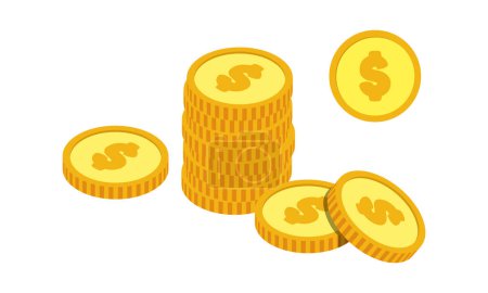 Illustration for Yellow gold coin clipart vector design illustration. Simple golden coins front and isometric style flat icon cartoon style. Purchase, money transfer icon. Money, currency, investment, finance concept - Royalty Free Image