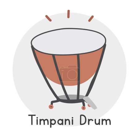 Illustration for Timpani clipart cartoon style. Simple cute brown timpani percussion musical instrument flat vector illustration. Percussion instrument kettledrums hand drawn doodle style. Timpani vector design - Royalty Free Image