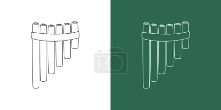 Illustration for Pan flute line drawing cartoon style. Woodwind instrument panpipe clipart drawing in linear style isolated on white and chalkboard background. Musical instrument clipart concept, vector design - Royalty Free Image