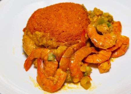 Photo for Brazilian acaraje, food of African origin based on vatap, caruru and dry shrimp - Royalty Free Image