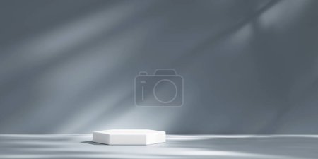 Photo for White hexagon stage podium platform for advertising product display background 3d rendering - Royalty Free Image