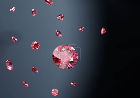 Photo for Ruby Gem Diamond group falling background soft focus bokeh 3d rendering - Royalty Free Image
