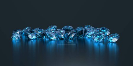 Gruppe blauer Diamant-Saphir auf glänzendem Hintergrund 3d-Rendering