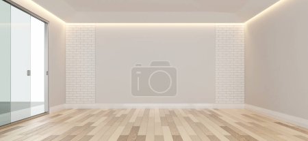 Téléchargez les photos : Espace de copie de conception de pièce vide avec le plancher en bois rendu 3d - en image libre de droit