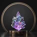 Colorful crystal on stage podium showcase 3d rendering