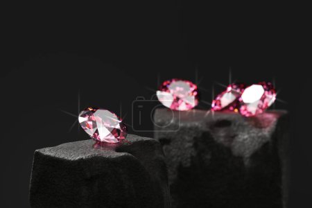 Photo for Ruby Gem Diamond group placed on dark background soft focus 3d rendering - Royalty Free Image