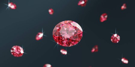 Photo for Ruby Gem Diamond group falling background soft focus bokeh 3d rendering - Royalty Free Image