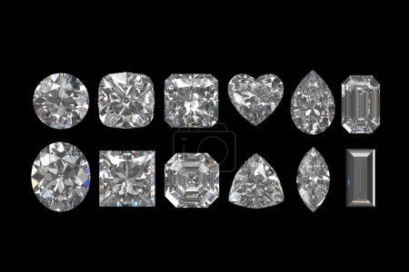 Téléchargez les photos : 3D render diamonds multiple type isolated on black background in top view - en image libre de droit