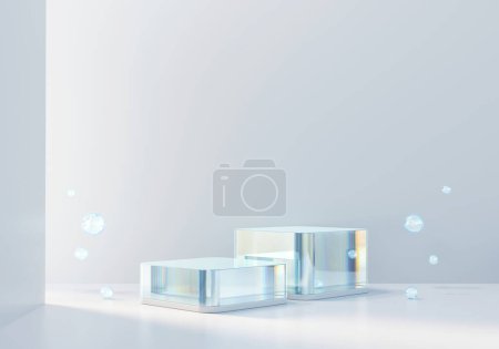 Photo for 3D rendering cosmetic platform podium with crystal caustic light product presentation background - Royalty Free Image