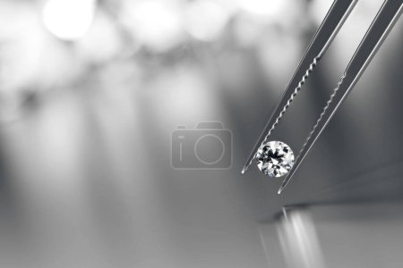 Photo for Brilliant crystal diamond and tweezers on a black background with objects soft focusing 3d rendering - Royalty Free Image