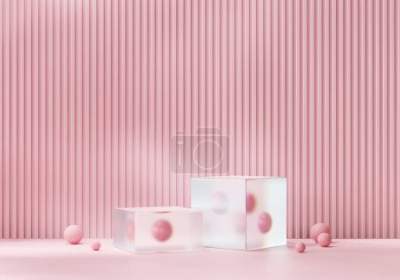 Photo for 3D rendering cosmetic pink platform podium with crystal caustic light product presentation background - Royalty Free Image