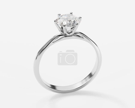 3D silver Wedding diamond Ring isolated on white background.
