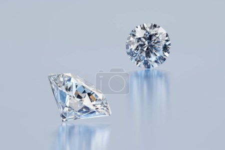 Photo for Round brilliant diamonds couple places on white background 3D rendering - Royalty Free Image