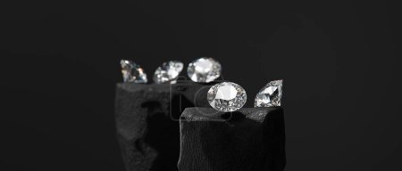 Foto de Round Diamonds group placed on glossy background 3d rendering soft focus - Imagen libre de derechos