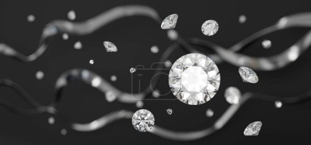 White diamonds group falling soft focus bokeh background 3d rendering