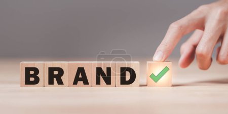 Concepto de marca y marca, valor creciente de productos y productos, Marketing que muestra una identidad única del producto, Negocios publicitarios con marca o logotipo, Diseño que expresa identidad y calidad