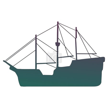 Foto de Diseño con silueta del barco sobre fondo blanco silueta realista del boceto de un pequeño barco sobre un fondo blanco. imagen en color gradiente. - Imagen libre de derechos