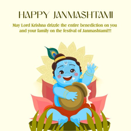 Feliz festival Krishna Janmashtami. Janmashtami festival vector con el Señor Krishna jugando flauta vector ilustración fondo, banner, poste digital, póster, y diseño de tarjetas
