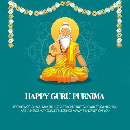 Happy Guru Purnima Gautama Buddha, silhouette, stars, Mandala. Traditional Festival Poster Banner Design Template.