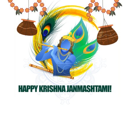  Happy Krishna Janmashtami festival . Janmashtami festival vector with Lord Krishna playing flute vector illustration background, banner, digital post, poster, and card design