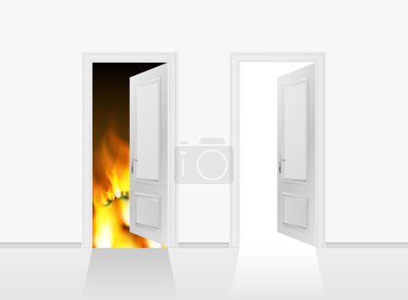 Doors to heaven and hell. Realistic 3d Vector illustration.
