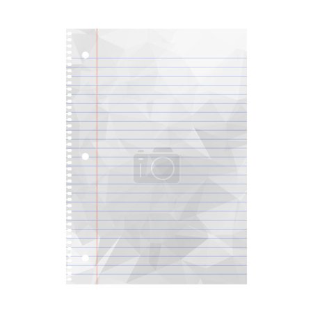 Wrinkled Note paper. Notebook paper with lines isolated on background. Vector illustration.
