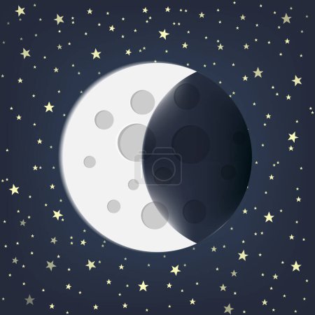 Illustration for Moon with Stars in flat dasign style. Vector illustration. Eps 10. - Royalty Free Image