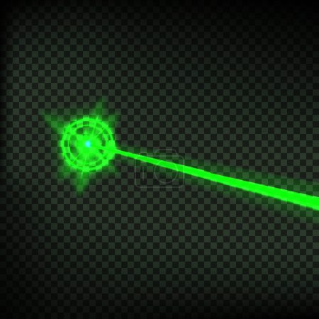 Abstract green laser beam. Laser security beam isolated on transparent background. Light ray with glow target flash. Vector illustration. Eps 10.