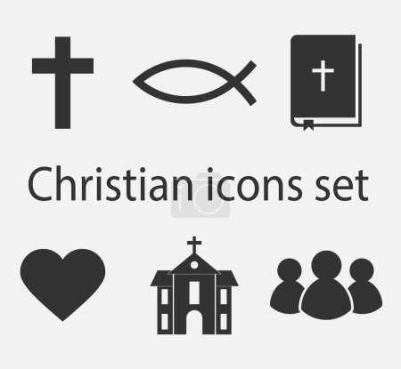 Moderne christliche Ikonen gesetzt. Christliche Zeichen- und Symbolsammlung. Vektorillustration.